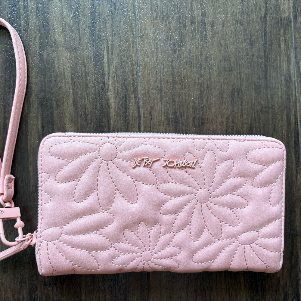 Betsey Johnson Pink Daisy Embossed Wristlet